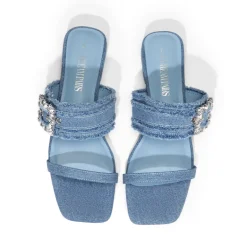 Women's Rhinestone Buckle Denim Sandals