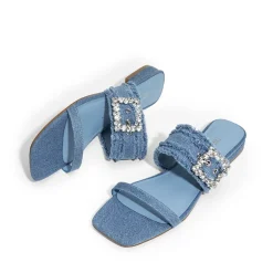 Women's Rhinestone Buckle Denim Sandals