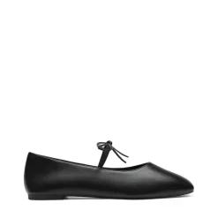 Women's Square Toe Ballet Flats with Elastic Strap & Bow