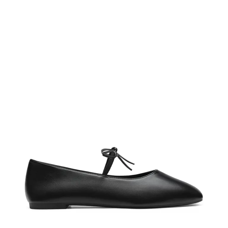 Women's Square Toe Ballet Flats with Elastic Strap & Bow