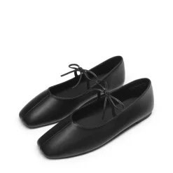 Women's Square Toe Ballet Flats with Elastic Strap & Bow