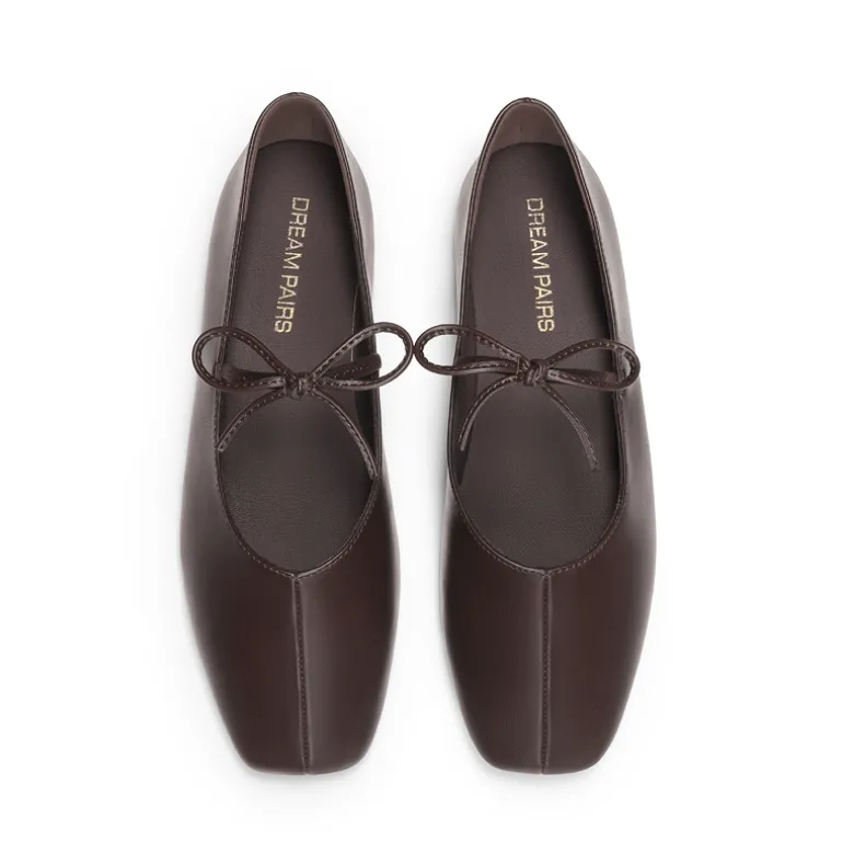 Women's Square Toe Ballet Flats with Elastic Strap & Bow