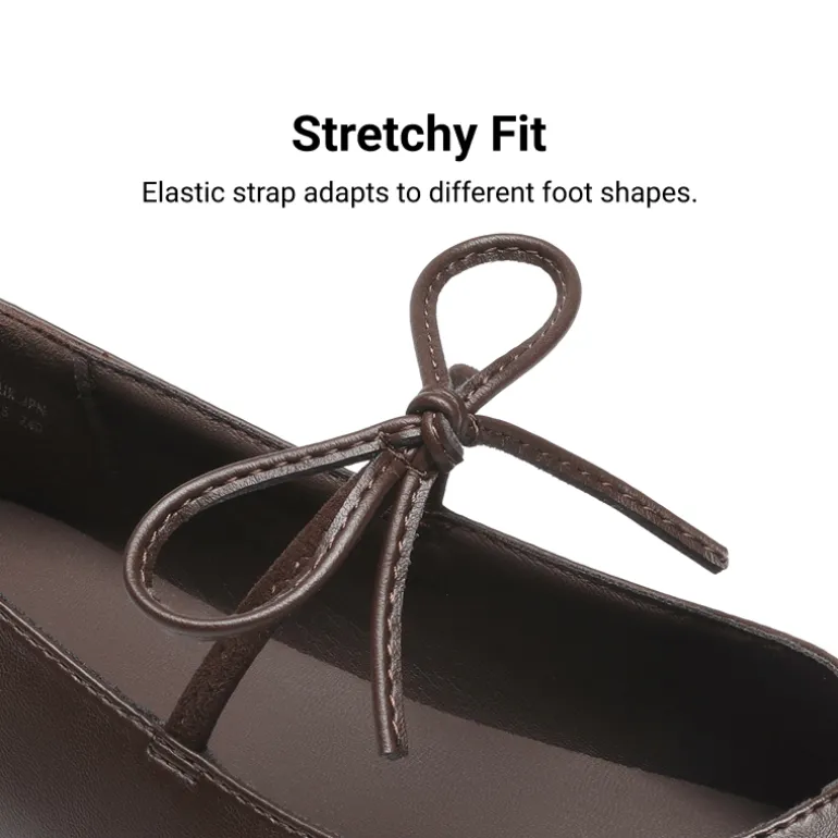 Women's Square Toe Ballet Flats with Elastic Strap & Bow
