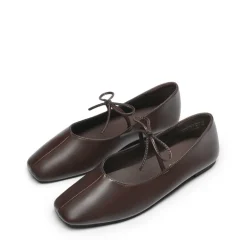 Women's Square Toe Ballet Flats with Elastic Strap & Bow