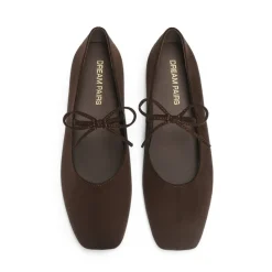 Women's Square Toe Ballet Flats with Elastic Strap & Bow
