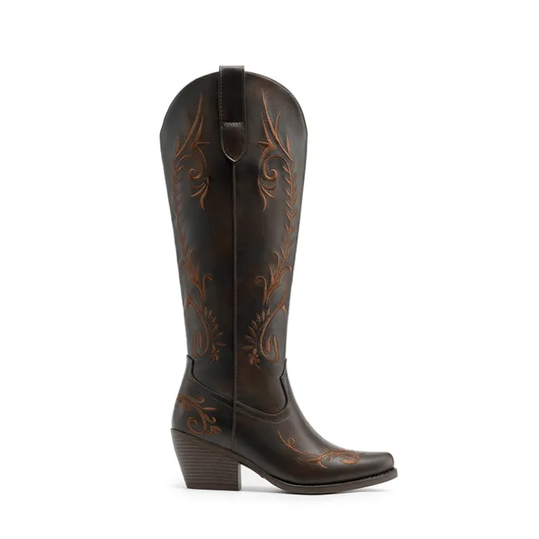 Women’s Square Toe Block Heel Western Boots with Embroidery