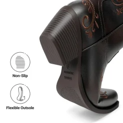 Women’s Square Toe Block Heel Western Boots with Embroidery