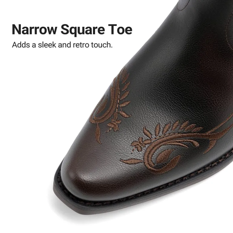 Women’s Square Toe Block Heel Western Boots with Embroidery