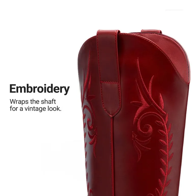 Women’s Square Toe Block Heel Western Boots with Embroidery