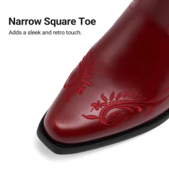 Women’s Square Toe Block Heel Western Boots with Embroidery