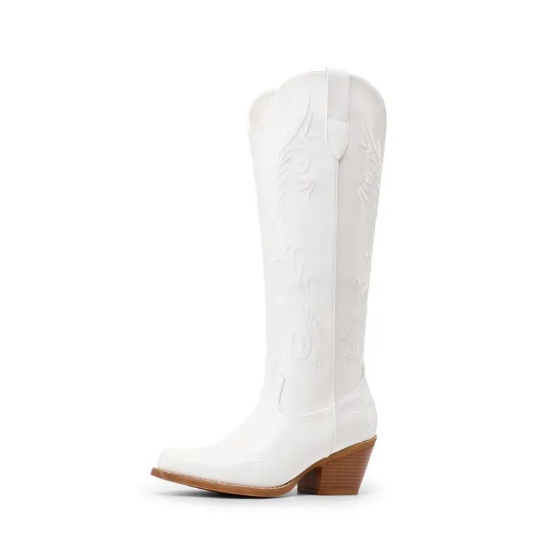 Women’s Square Toe Block Heel Western Boots with Embroidery