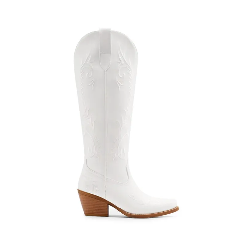 Women’s Square Toe Block Heel Western Boots with Embroidery