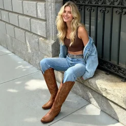 Women’s Square Toe Block Heel Western Boots with Embroidery