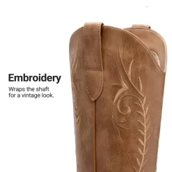 Women’s Square Toe Block Heel Western Boots with Embroidery