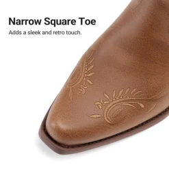 Women’s Square Toe Block Heel Western Boots with Embroidery