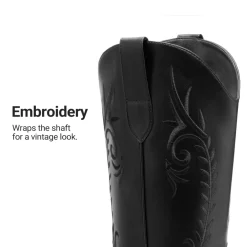 Women’s Square Toe Block Heel Western Boots with Embroidery