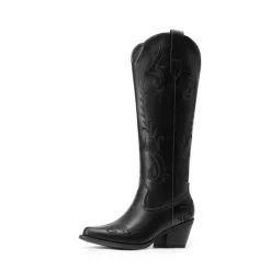 Women’s Square Toe Block Heel Western Boots with Embroidery