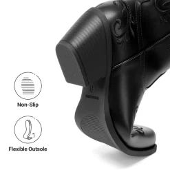 Women’s Square Toe Block Heel Western Boots with Embroidery