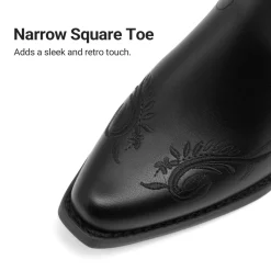 Women’s Square Toe Block Heel Western Boots with Embroidery