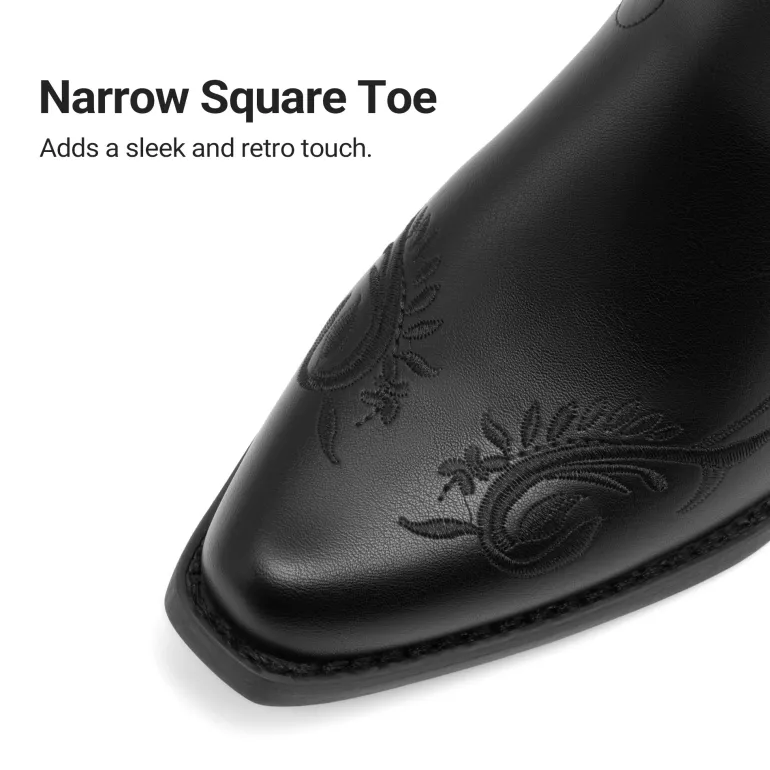 Women’s Square Toe Block Heel Western Boots with Embroidery