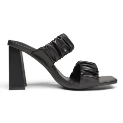 Women's Square Toe Strap Chunky Heel Mules