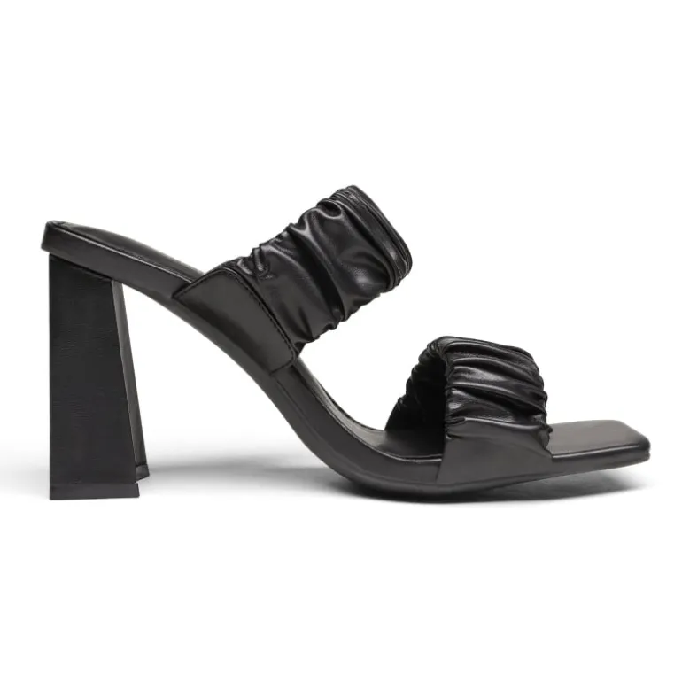 Women's Square Toe Strap Chunky Heel Mules