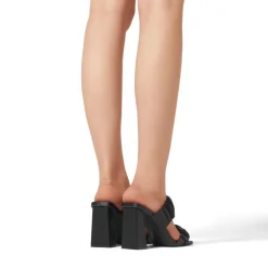 Women's Square Toe Strap Chunky Heel Mules