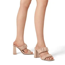 Women's Square Toe Strap Chunky Heel Mules