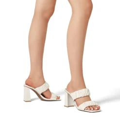 Women's Square Toe Strap Chunky Heel Mules