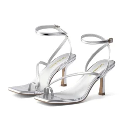 Women's Square-Toe Thong Kitten Heel Sandals