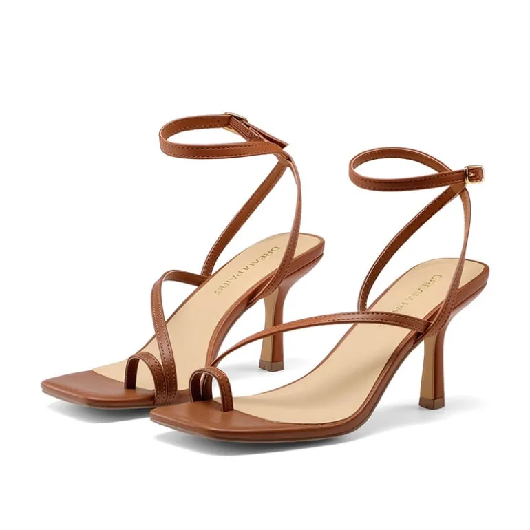 Women's Square-Toe Thong Kitten Heel Sandals