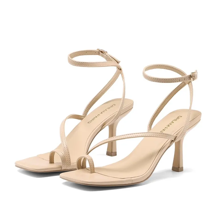Women's Square-Toe Thong Kitten Heel Sandals