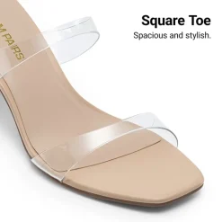 Women’s Strappy Square Toe Kitten Heel Mules