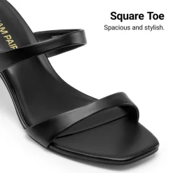 Women’s Strappy Square Toe Kitten Heel Mules