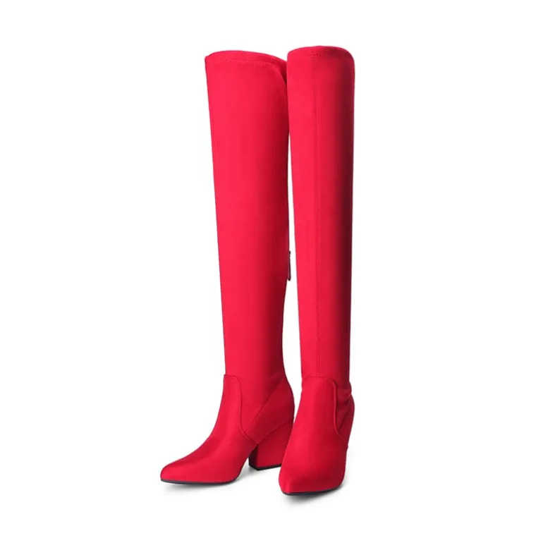 Women’s Stretch-Fit Pointed-Toe Block Heel Boots