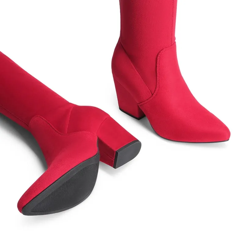 Women’s Stretch-Fit Pointed-Toe Block Heel Boots