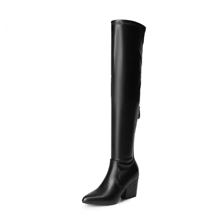 Women’s Stretch-Fit Pointed-Toe Block Heel Boots
