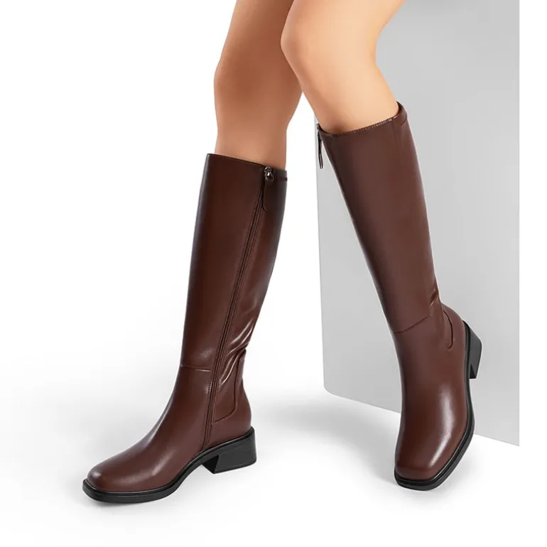 Women’s Stretchy Square-Toe Knee-High Boots