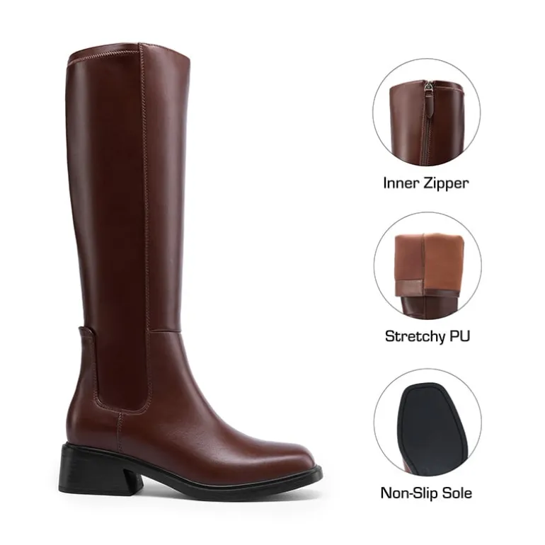 Women’s Stretchy Square-Toe Knee-High Boots