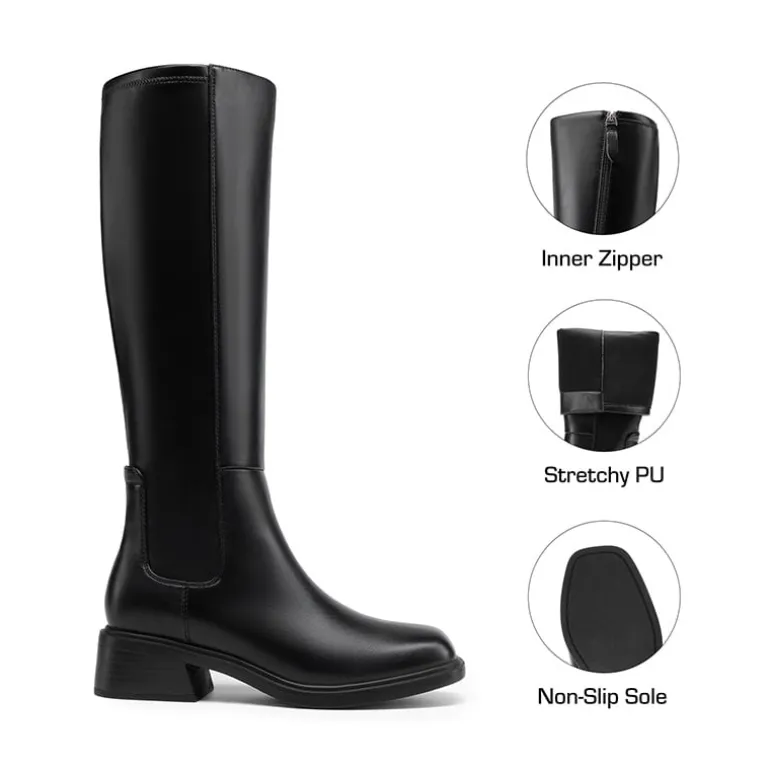 Women’s Stretchy Square-Toe Knee-High Boots