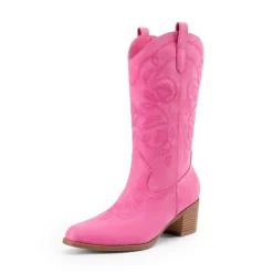 Women’s Wide-calf Embroidered Distressed Cowboy Boots