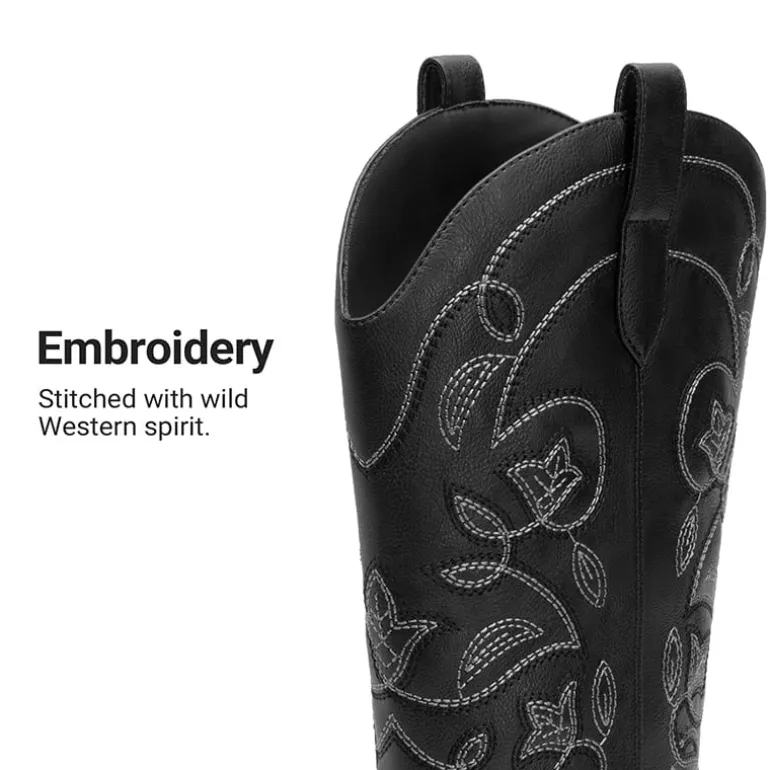 Women’s Wide-calf Embroidered Distressed Cowboy Boots