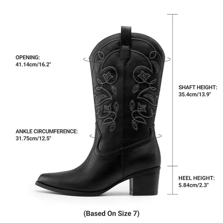 Women’s Wide-calf Embroidered Distressed Cowboy Boots