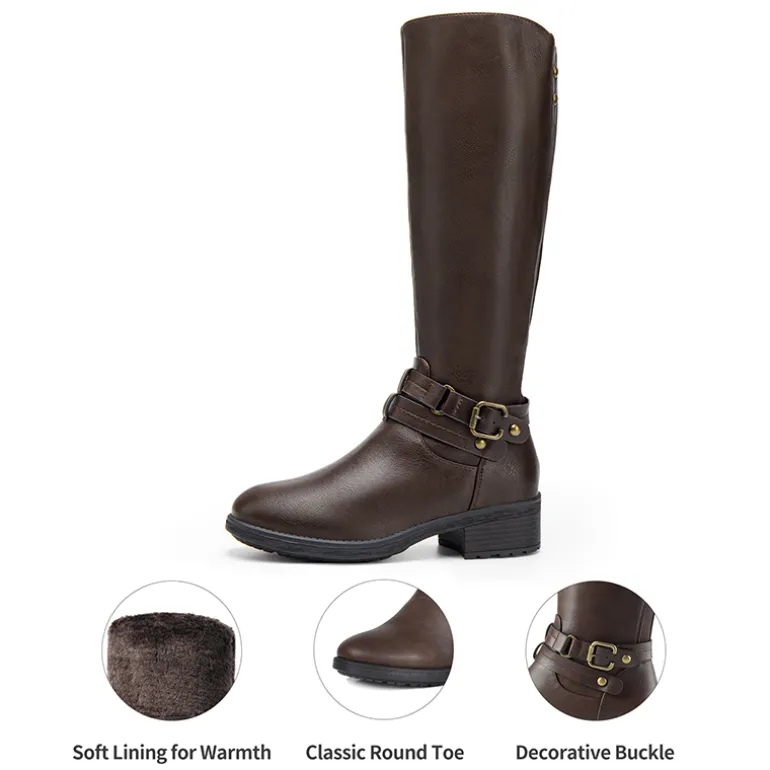 Women’s Wide-Calf Retro Knee-High Zipper Boots