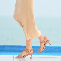 [Wonder Cloud] Aphrodite Ruched Square Toe Kitten Heel Sandals