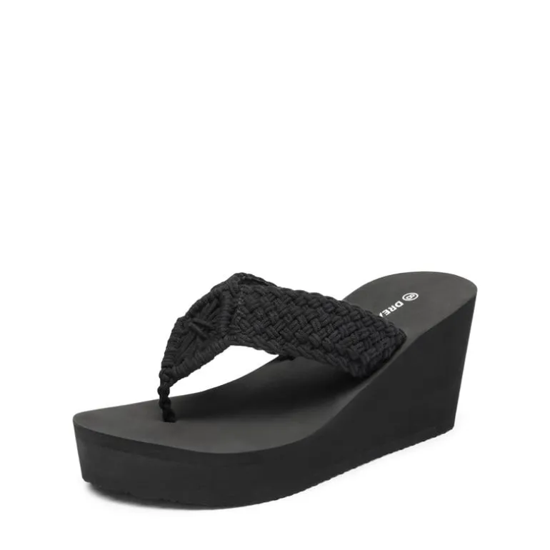 Woven Strap Platform Wedge Flip Flops