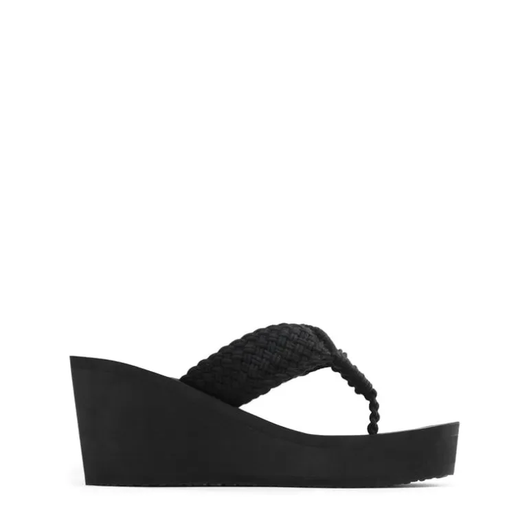 Woven Strap Platform Wedge Flip Flops