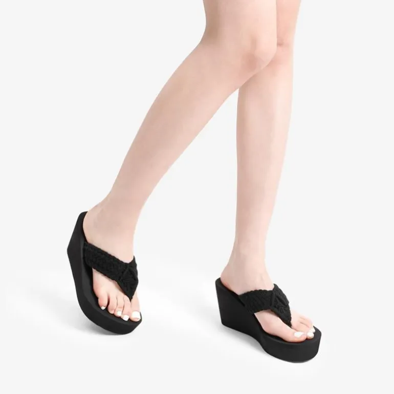 Woven Strap Platform Wedge Flip Flops
