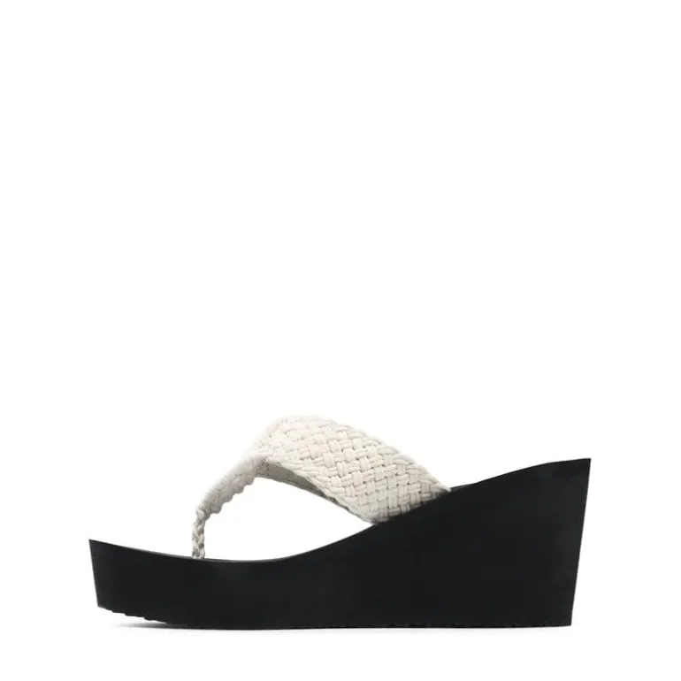 Woven Strap Platform Wedge Flip Flops