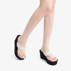 Woven Strap Platform Wedge Flip Flops